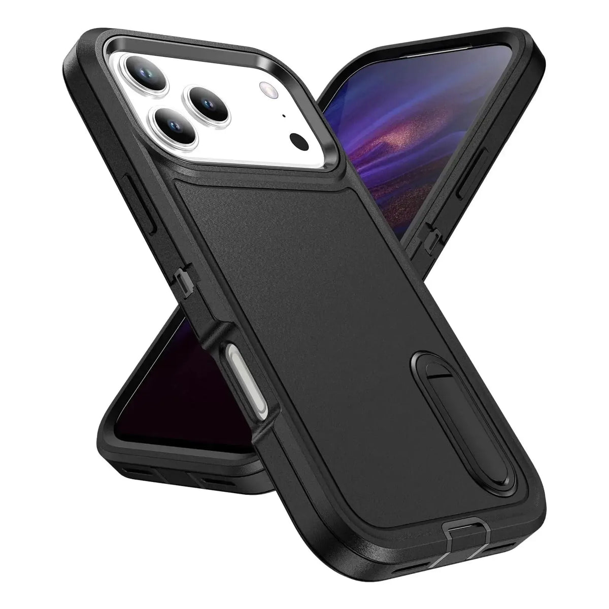 For Apple iPhone 18 Pro Triple Builder With Stander Case Black