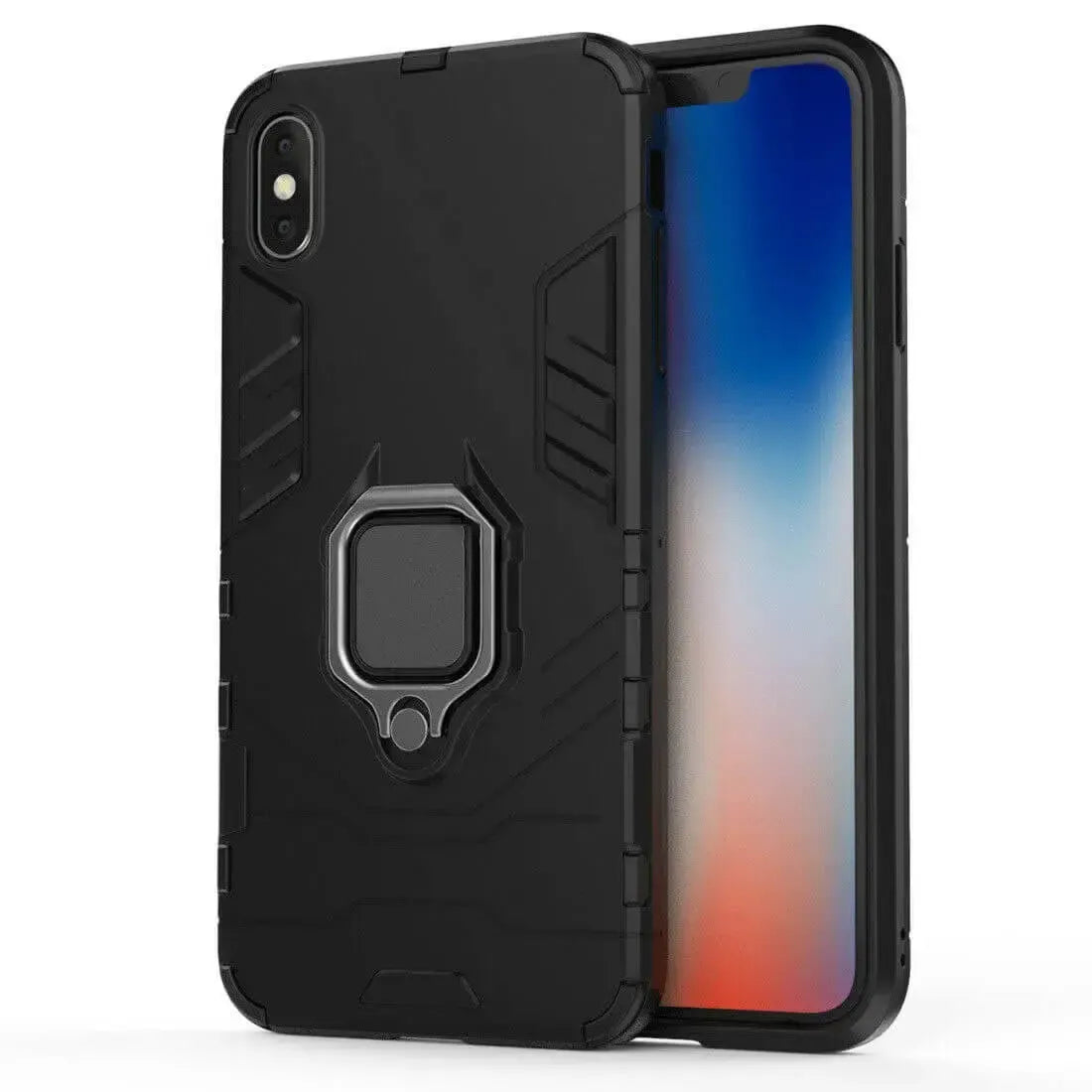 For Apple iPhone X / XS Luxury Armor Case Shockproof Cover Magnet Ring Holder - Black