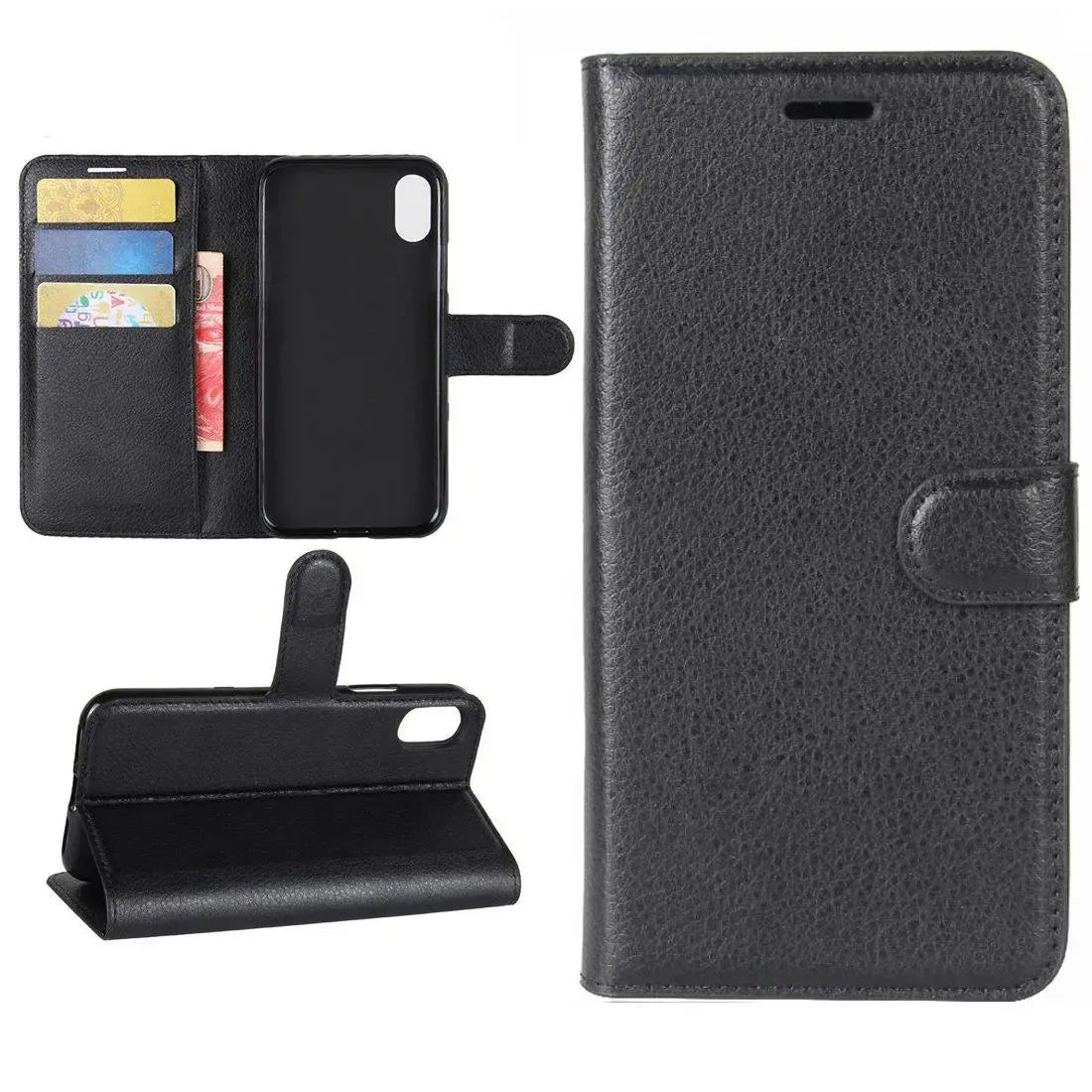 For Apple iPhone X / XS Wallet Case Cover PU Leather Holder Card Slots Black