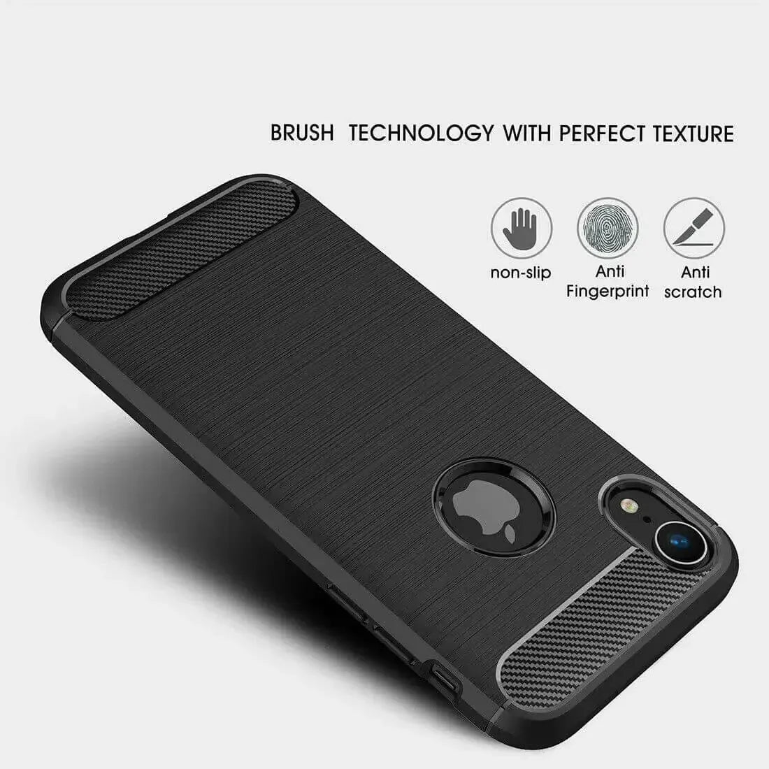 For Apple iPhone XR Carbon Fibre Design Case TPU Cover - Black