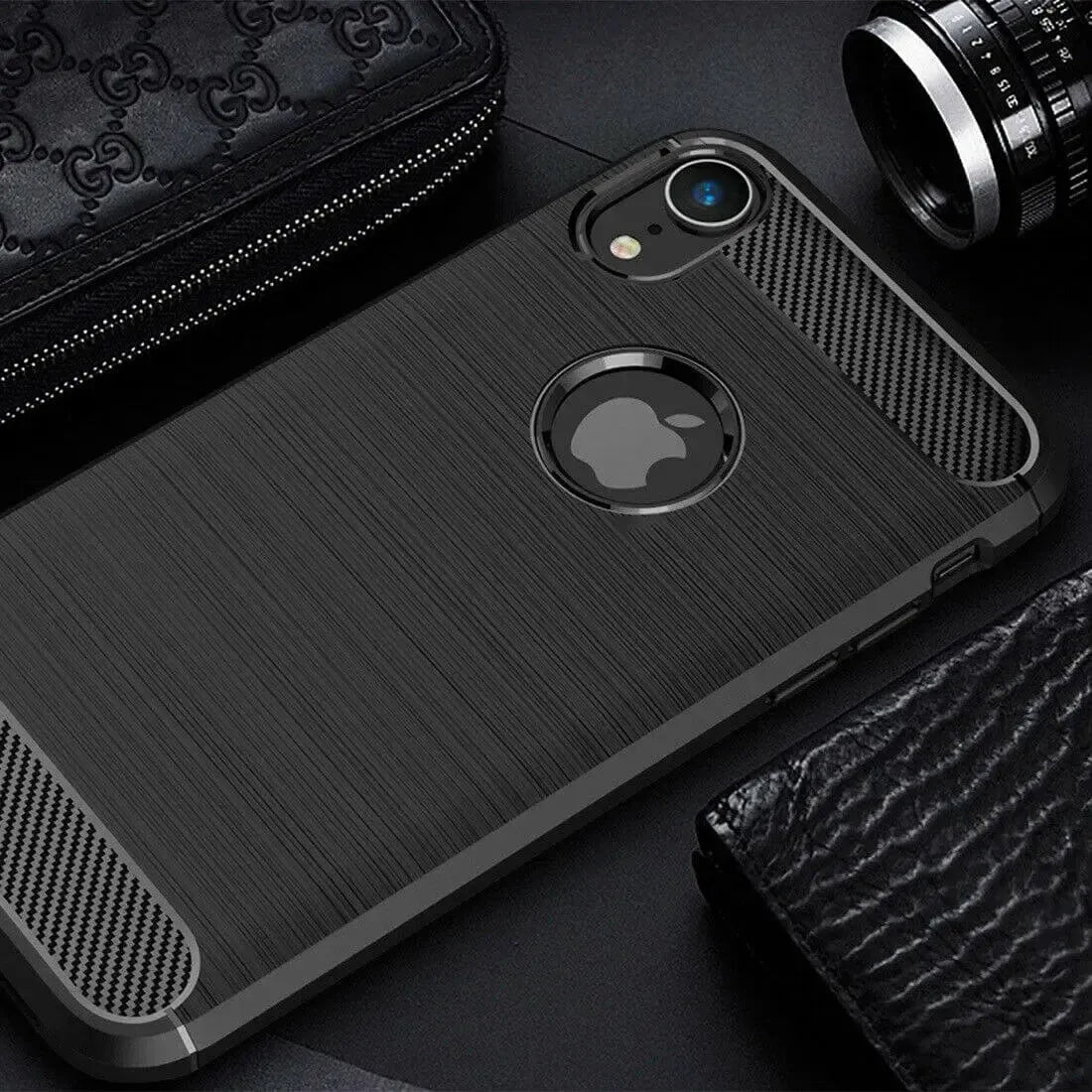 For Apple iPhone XR Carbon Fibre Design Case TPU Cover - Black