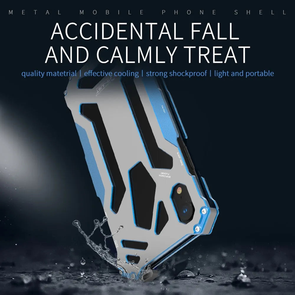 For Apple iPhone XR R-JUST Shockproof Armor Metal Protective Case Blue