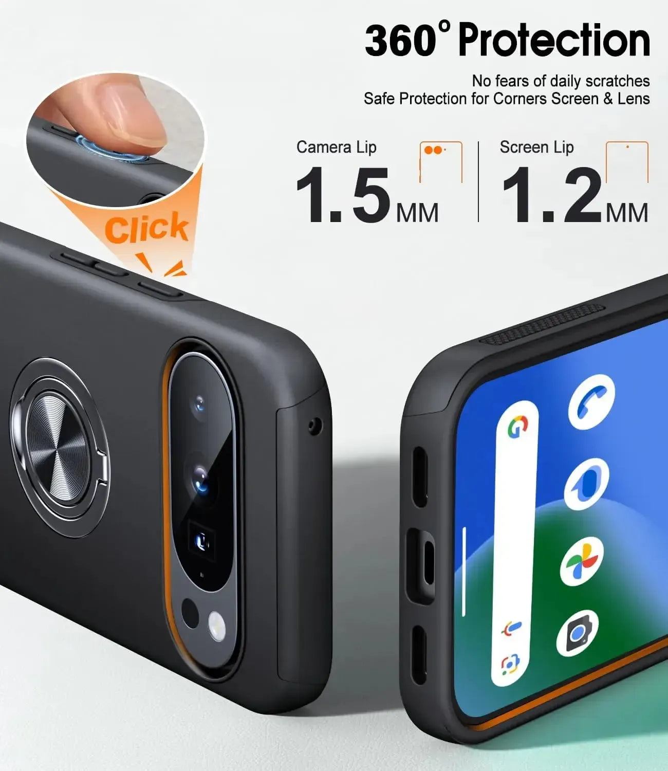 For Google Pixel 10 / 10 Pro Dual Layer Invisible Ring Case Black