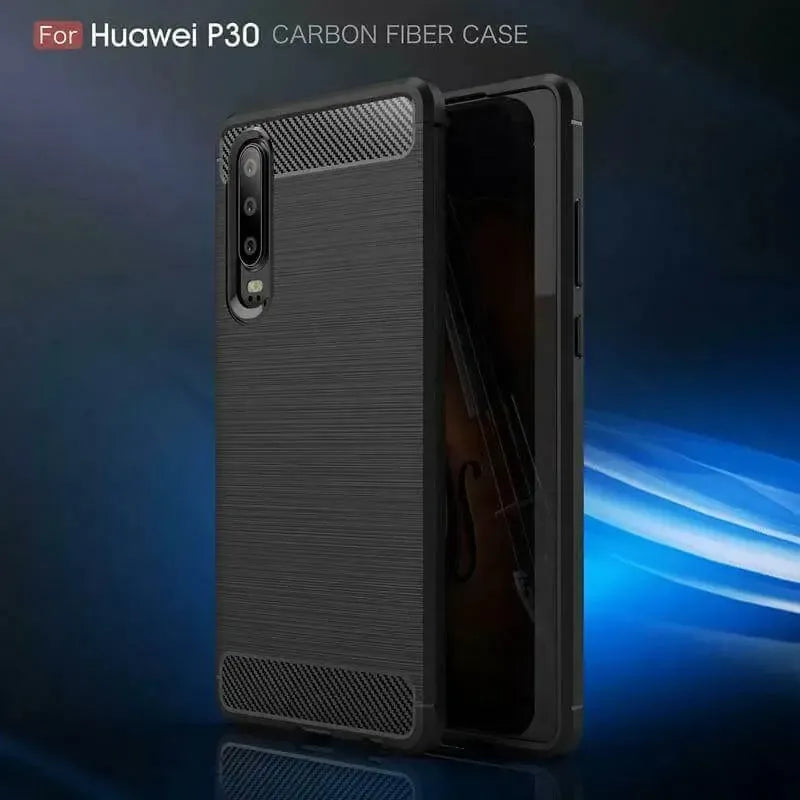 For Huawei P30 Carbon Fibre Design Case TPU Cover - Black