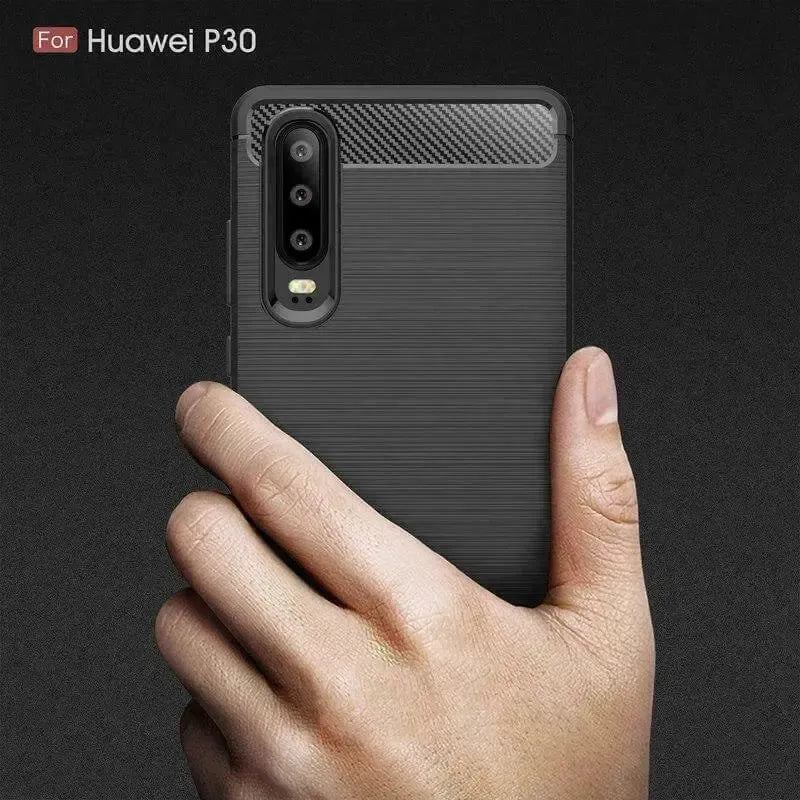 For Huawei P30 Carbon Fibre Design Case TPU Cover - Black