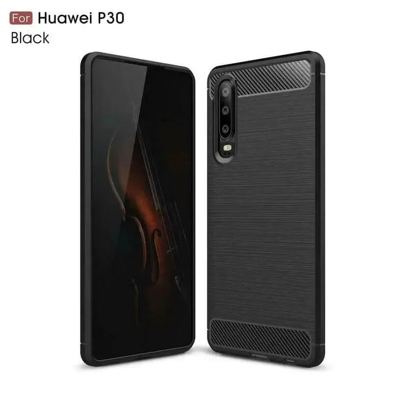 For Huawei P30 Carbon Fibre Design Case TPU Cover - Black