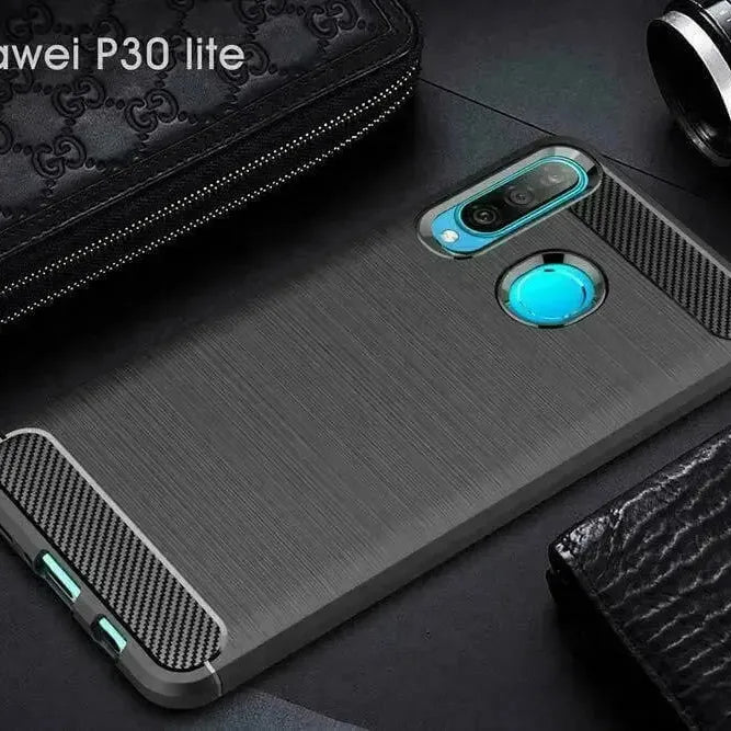 For Huawei P30 Lite Carbon Fibre Design Case TPU Cover - Black
