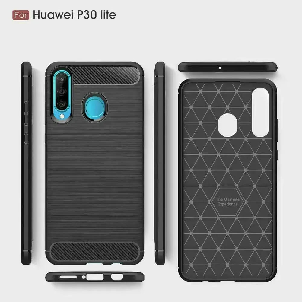 For Huawei P30 Lite Carbon Fibre Design Case TPU Cover - Black