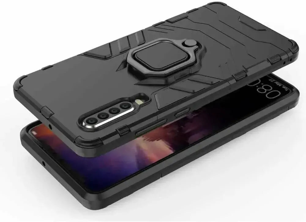 For Huawei P30 Luxury Armor Case Shockproof Cover Magnet Ring Holder - Black