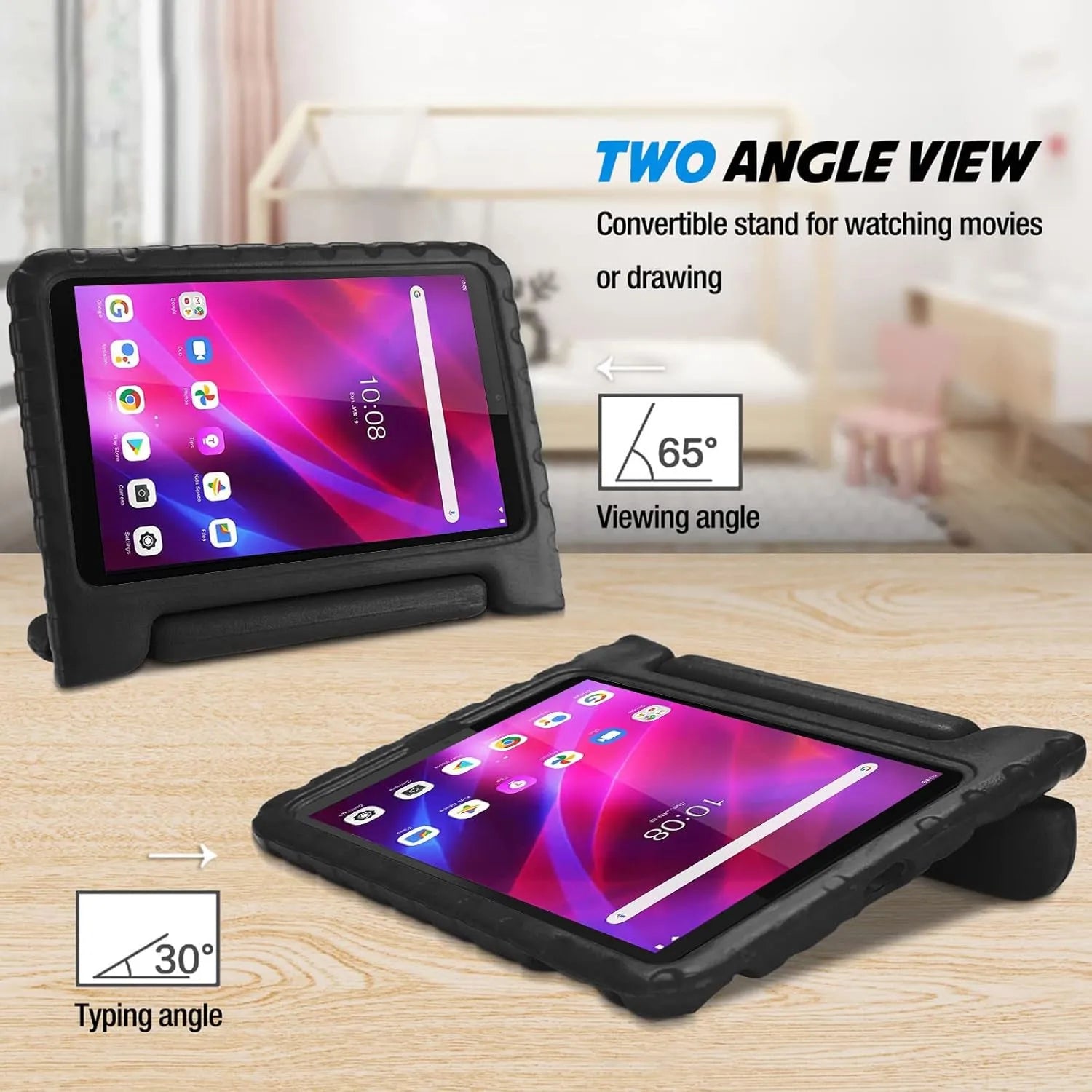 For Lenovo Tab M8 2nd TB-8505X TB-8505F Kids Case Shockproof Cover With Stand - Black