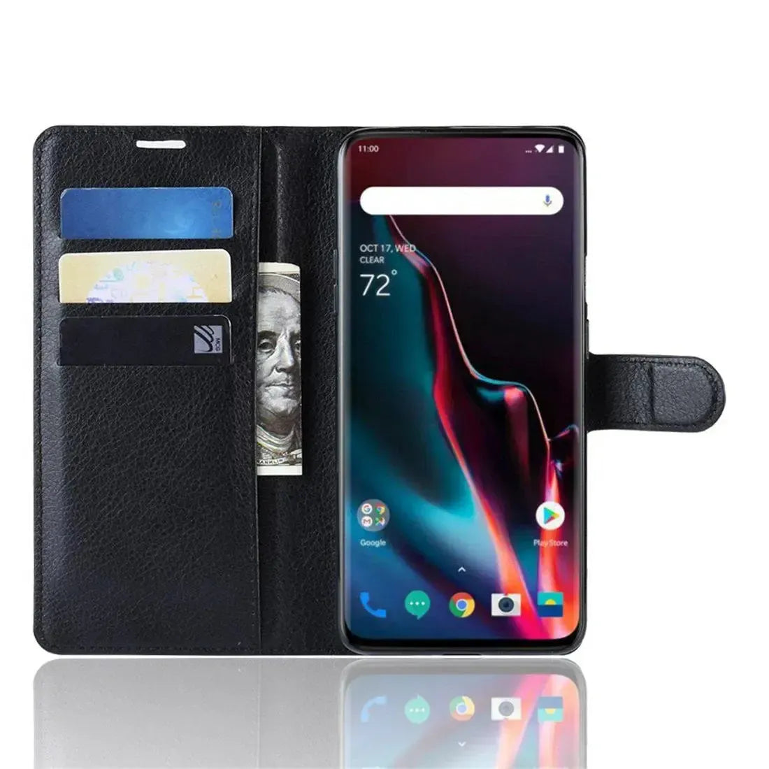 For OnePlus 7 Pro Wallet Case Cover PU Leather Holder Card Slots Black