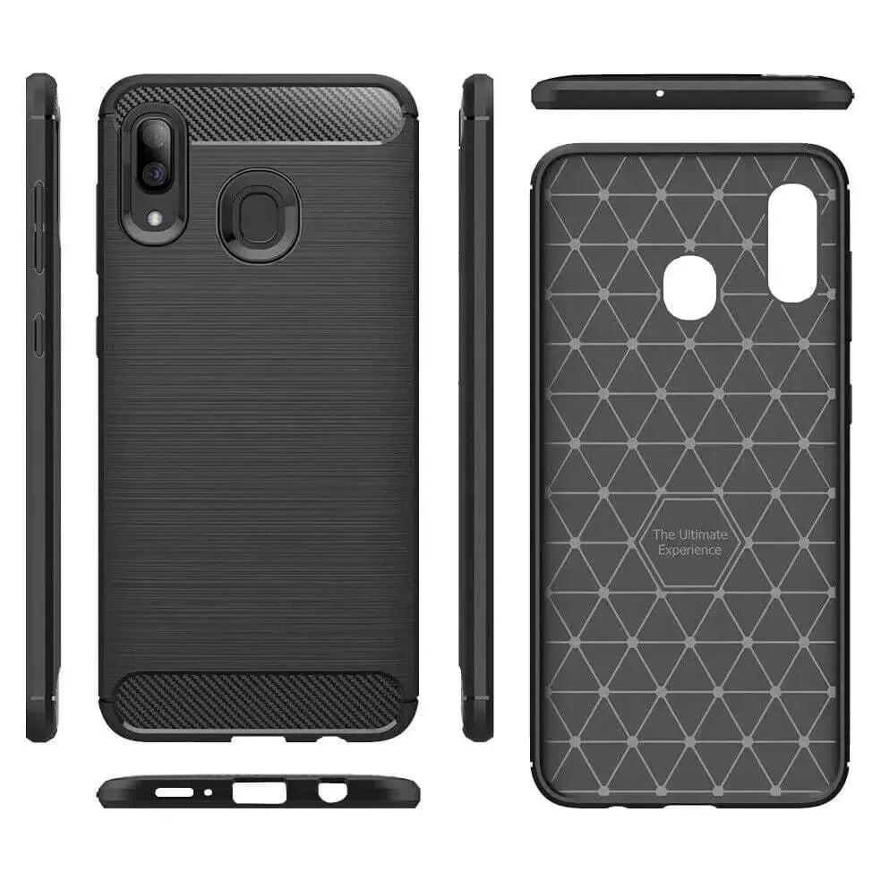 For Samsung Galaxy A20 A30 Carbon Fibre Design Case TPU Cover - Black
