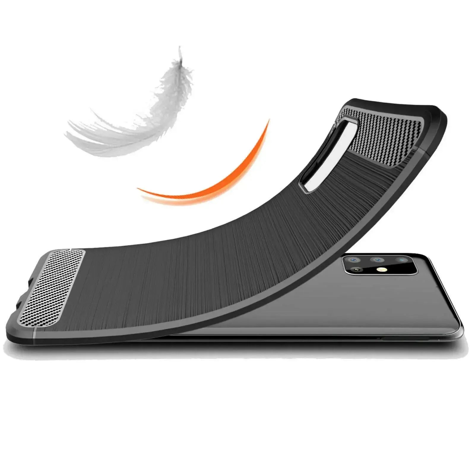 For Samsung Galaxy A51 Carbon Fibre Design Case TPU Cover - Black