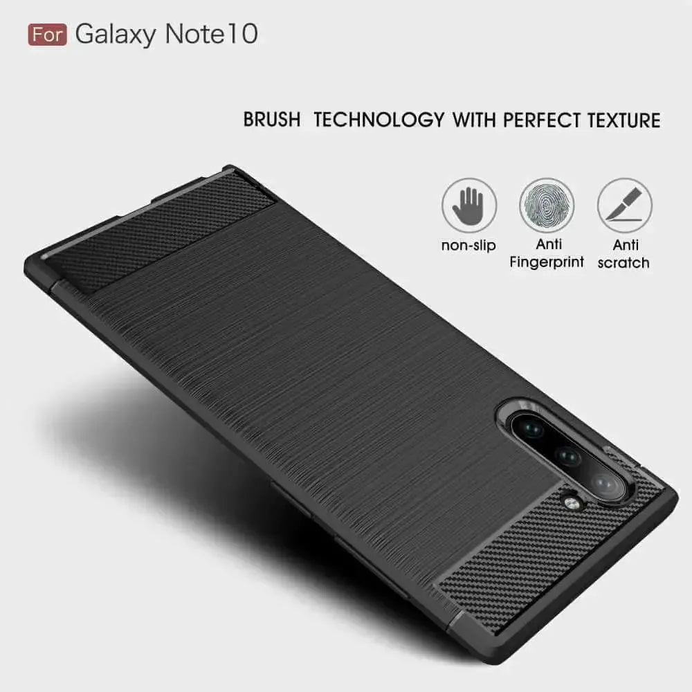 For Samsung Galaxy Note 10 Carbon Fibre Design Case TPU Cover - Black