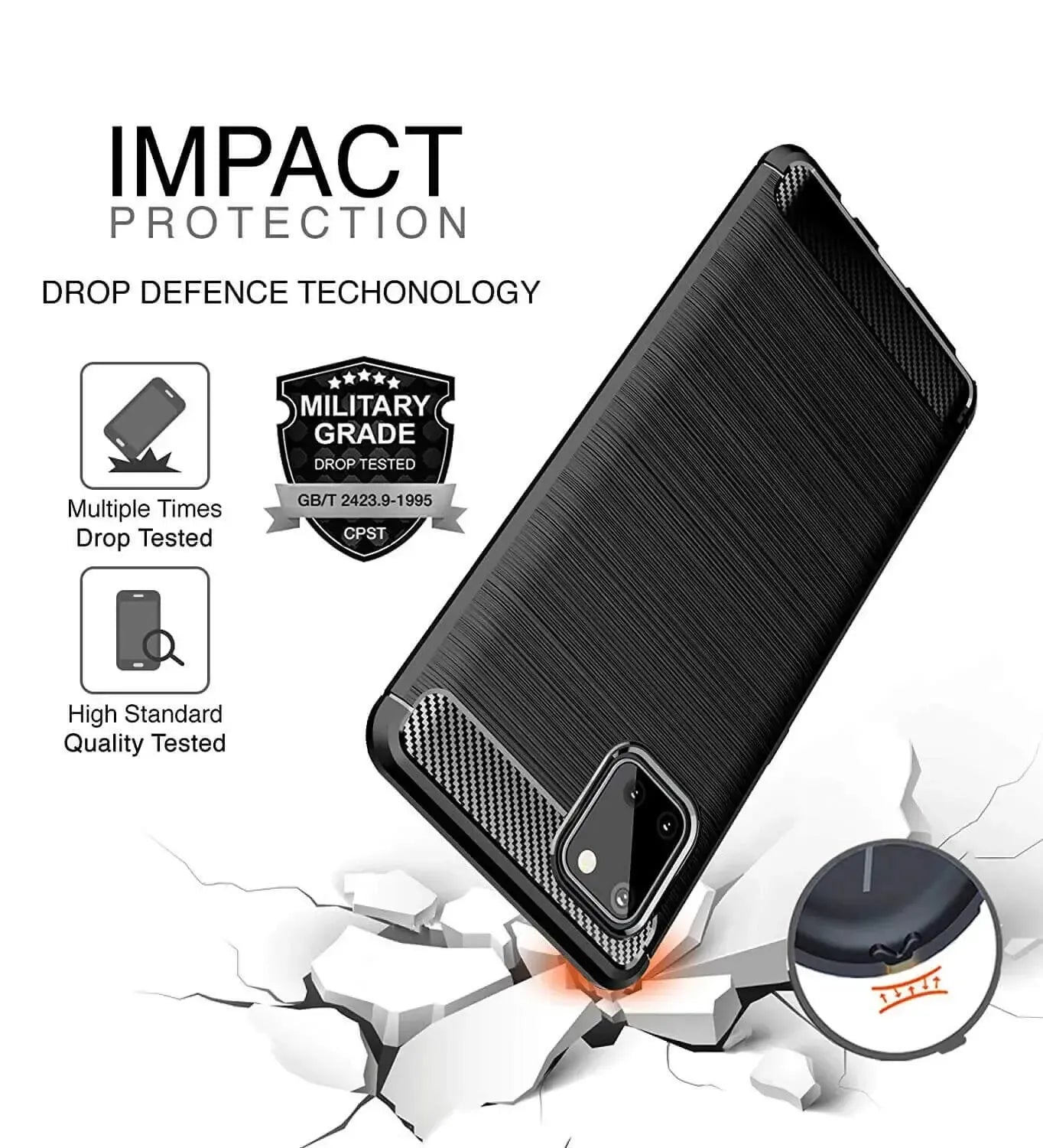For Samsung Galaxy Note 10 Lite Carbon Fibre Design Case TPU Cover - Black