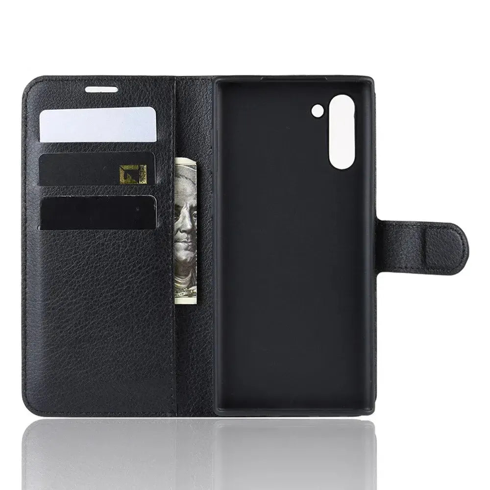 For Samsung Galaxy Note 10 Wallet Case Cover PU Leather Black