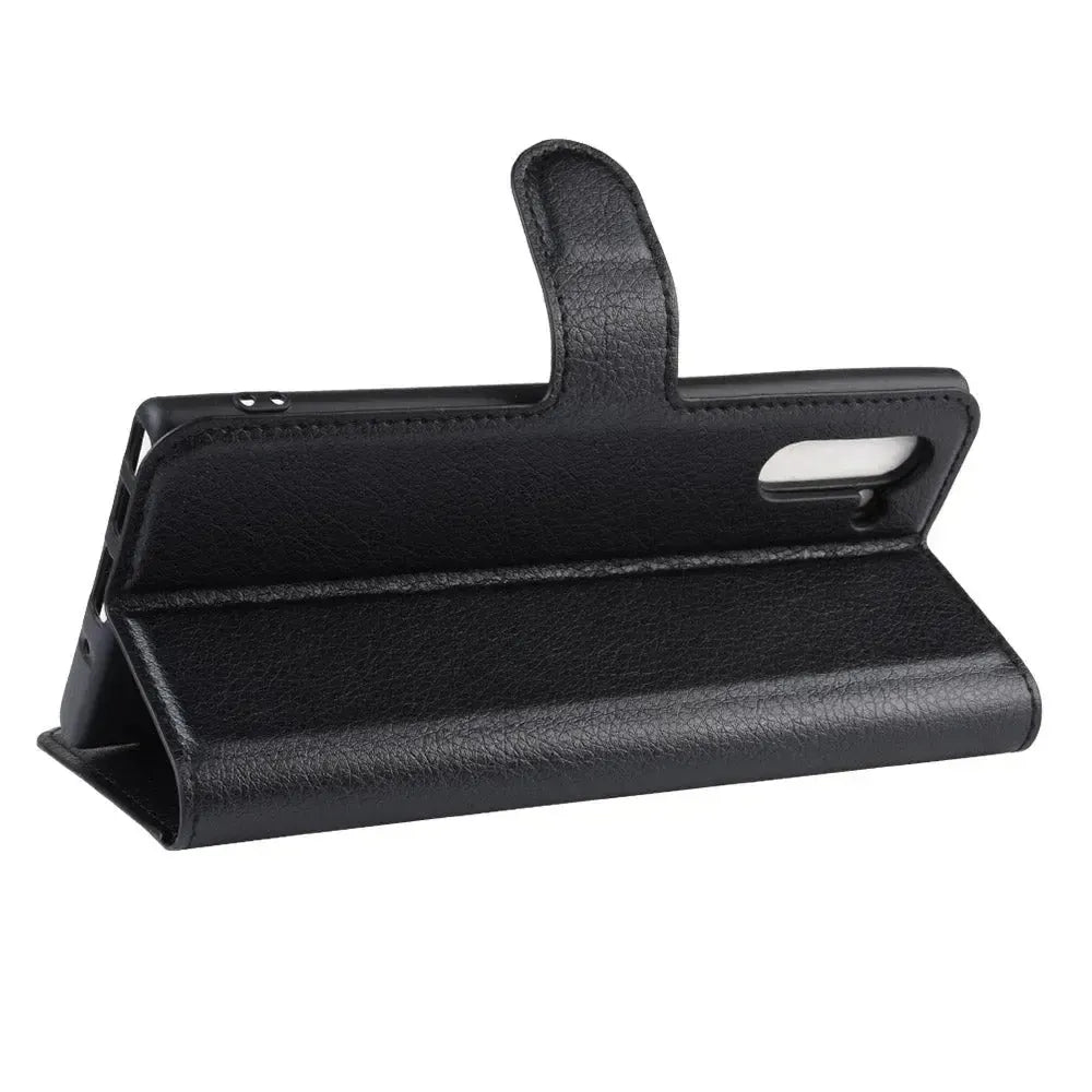 For Samsung Galaxy Note 10 Wallet Case Cover PU Leather Black