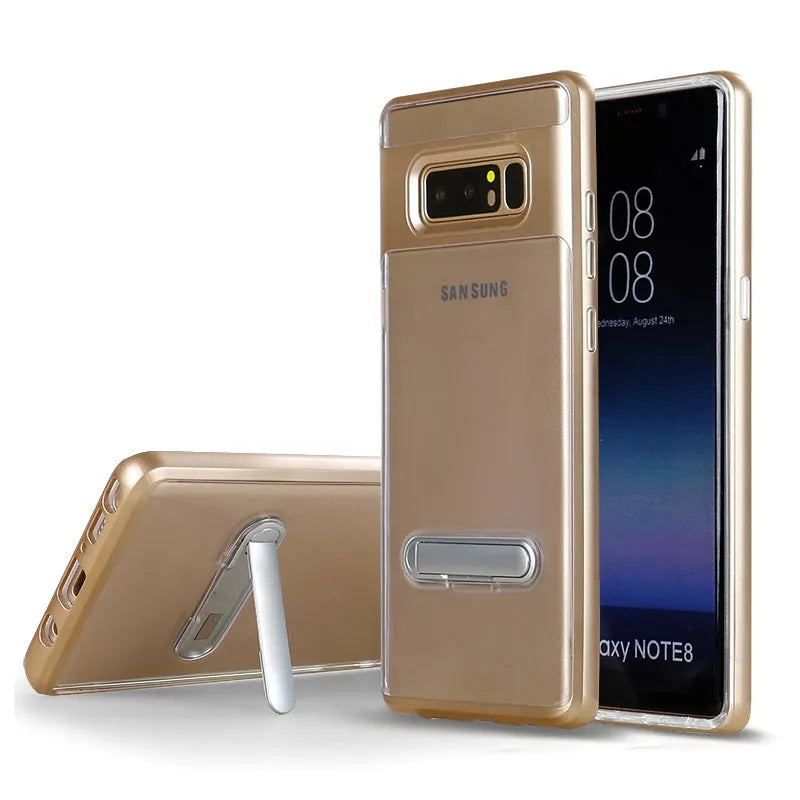 For Samsung Galaxy Note 8 N950F Transparent TPU Case With Stander Gold