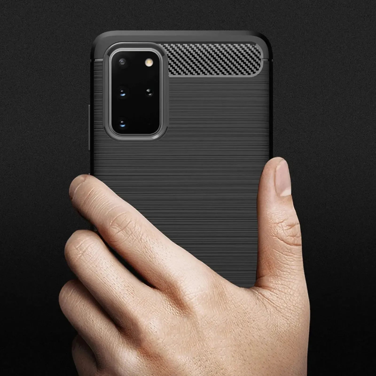For Samsung Galaxy S20 Plus / S20 Plus 5G Carbon Fibre Design Case TPU Cover - Black