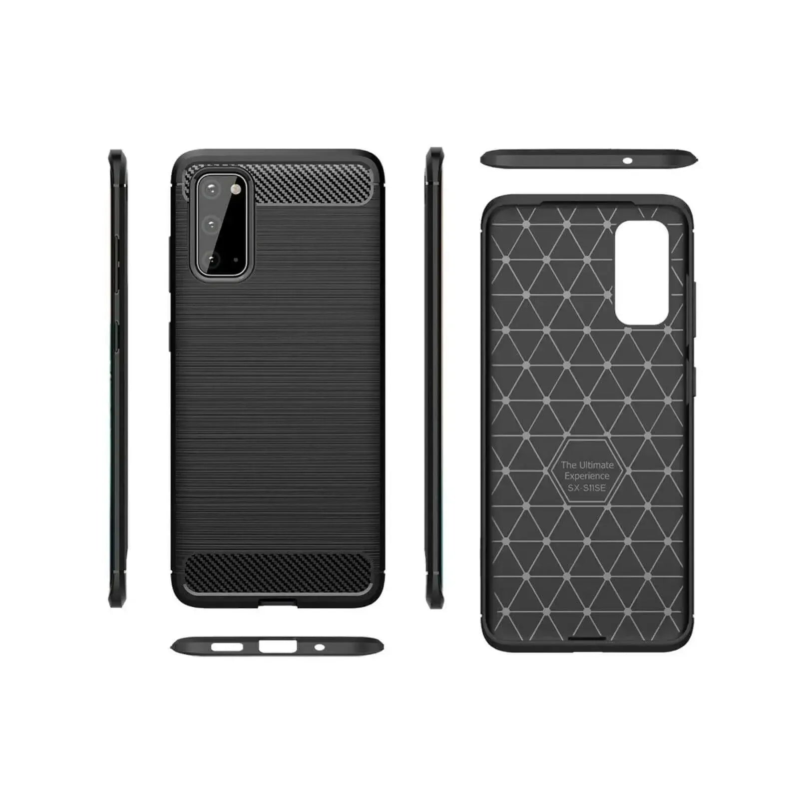 For Samsung Galaxy S20 / S20 5G Carbon Fibre Design Case TPU Cover - Black