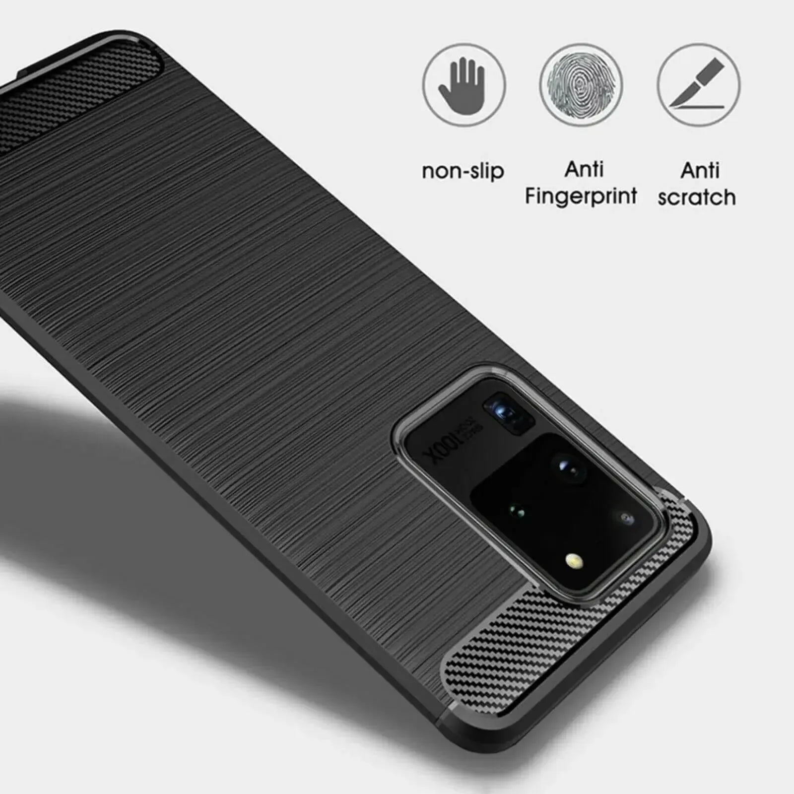 For Samsung Galaxy S20 Ultra / S20 Ultra 5G Carbon Fibre Design Case TPU Cover - Black