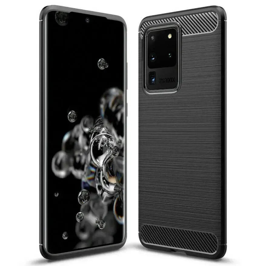 For Samsung Galaxy S20 Ultra / S20 Ultra 5G Carbon Fibre Design Case TPU Cover - Black