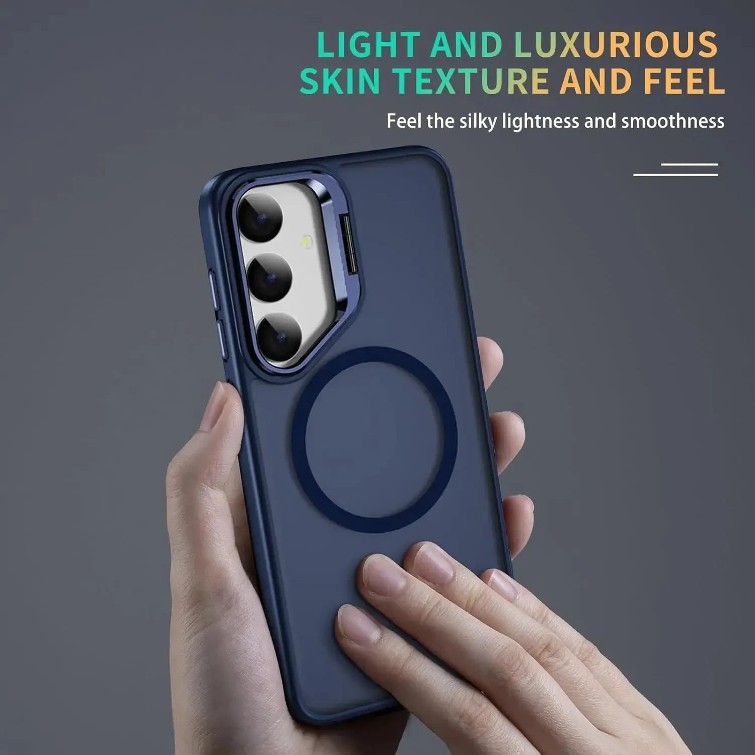 For Samsung Galaxy S24 / S25 Skin-Feel Camera Holder Magsafe Case Blue