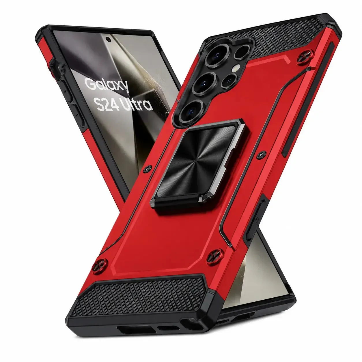 For Samsung Galaxy S24 Ultra Heavy Duty Rotating Bumper Stand Case Red