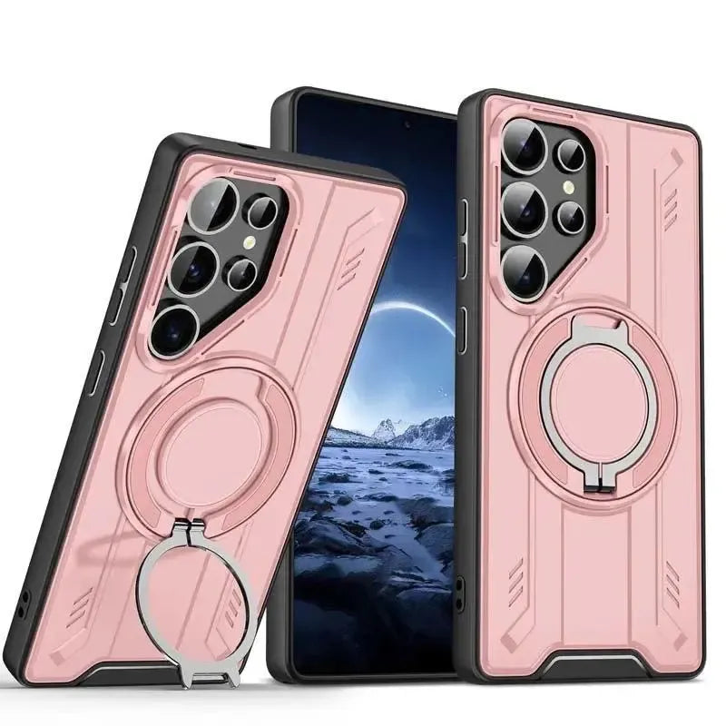 For Samsung Galaxy S24 Ultra Magnetic Armour Rotating Stand Case Pink