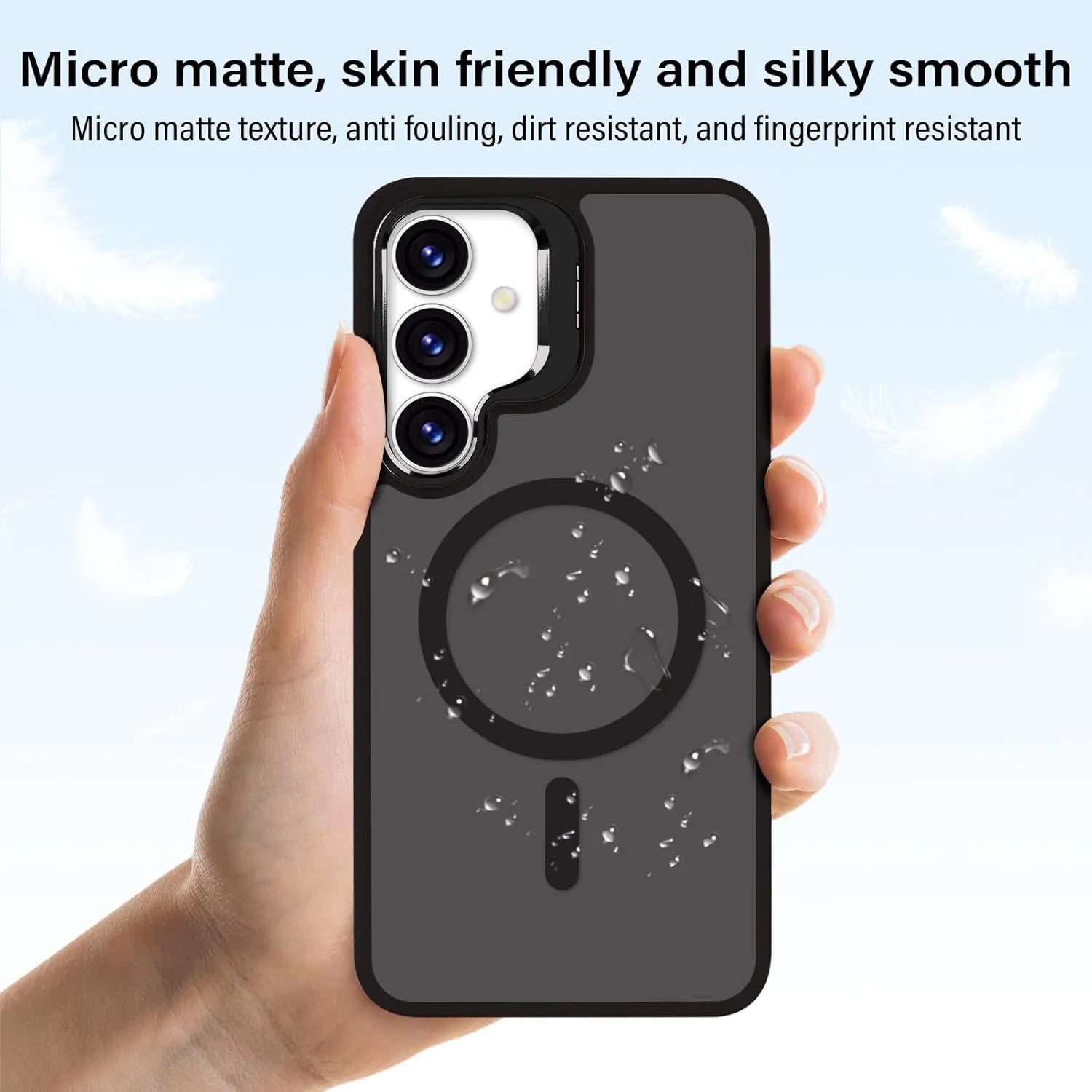 For Samsung Galaxy S25 FE Skin-Feel Camera Holder Magsafe Case Black