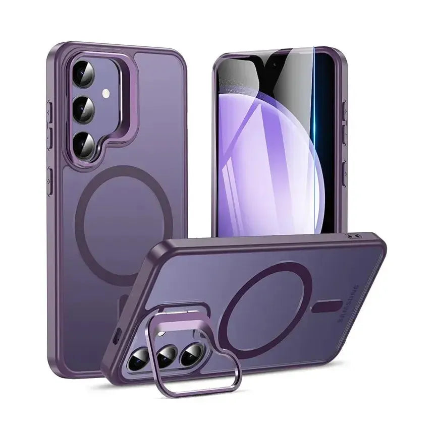 For Samsung Galaxy S25 Plus / S24 Plus Skin-Feel Camera Holder Magsafe Case Purple