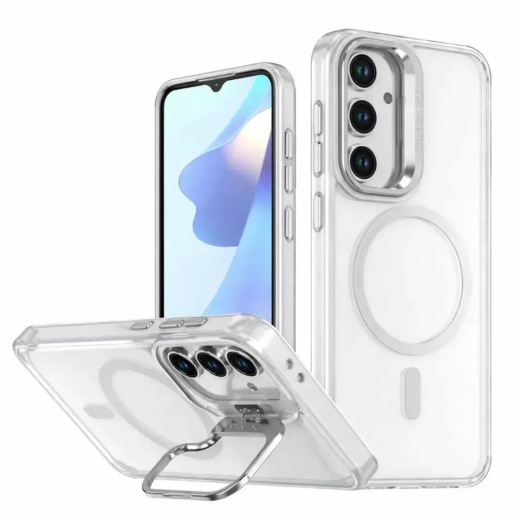 For Samsung Galaxy S25 Plus / S24 Plus Skin-Feel Camera Holder Magsafe Case Transparent