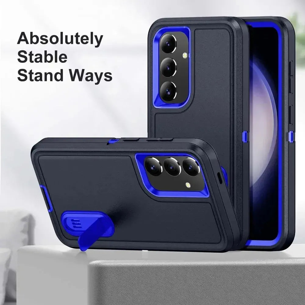 For Samsung Galaxy S25 Plus / S24 Plus Triple Defender with Stander Case Blue