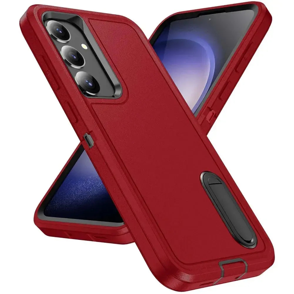For Samsung Galaxy S25 Plus / S24 Plus Triple Defender with Stander Case Red