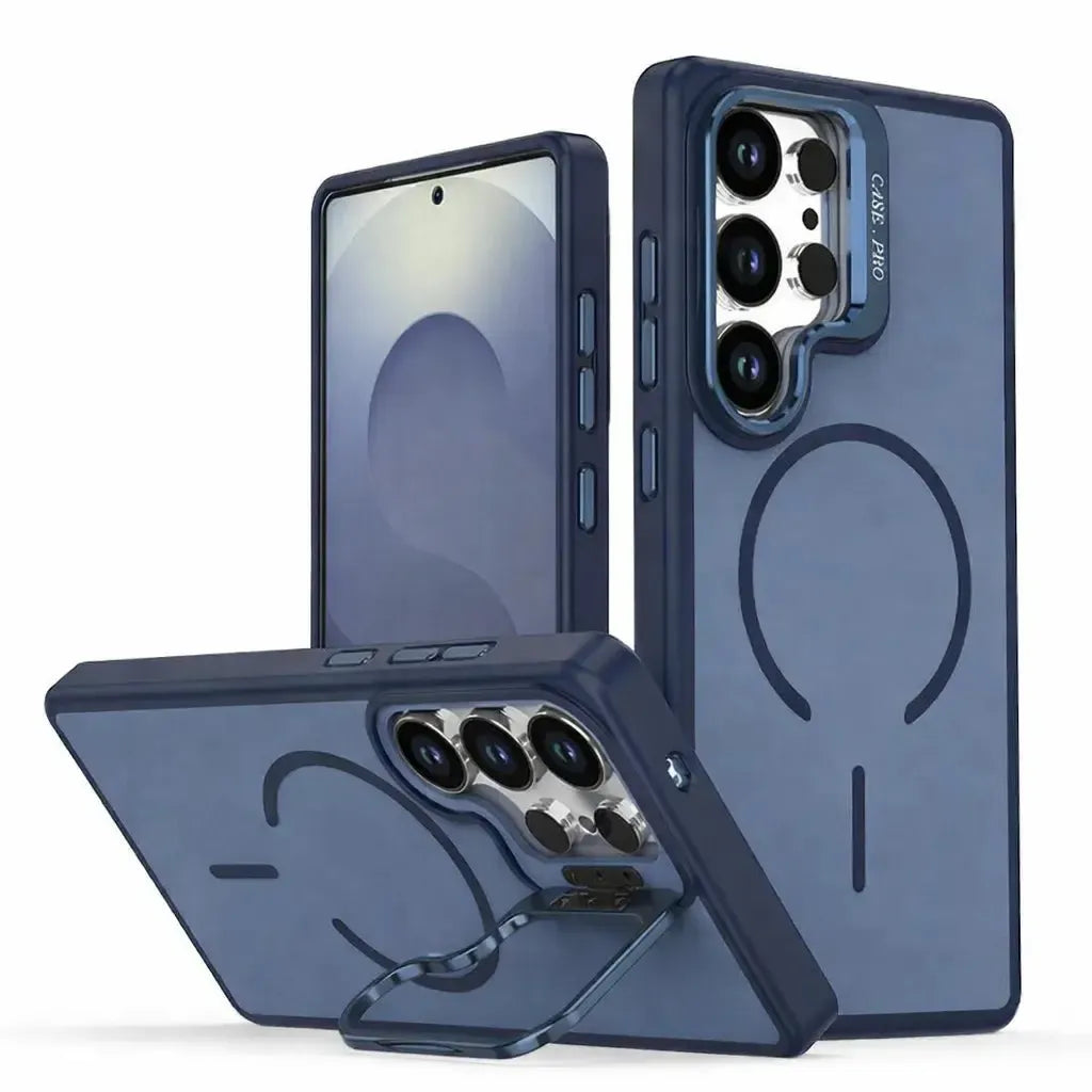 For Samsung Galaxy S25 Ultra Skin-Feel Camera Holder Magsafe Case Blue