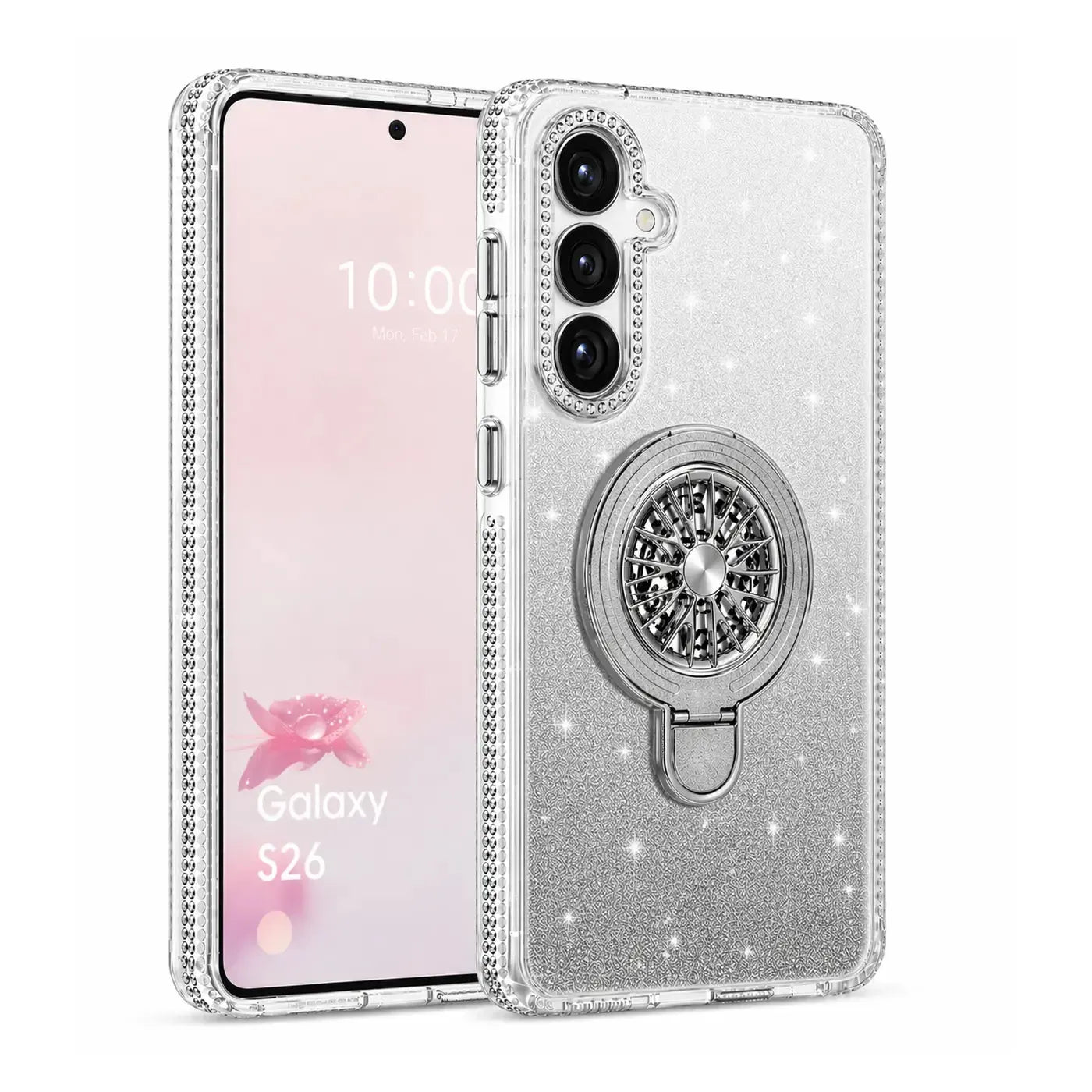 For Samsung Galaxy S26 Magnetic Diamond Kickstand Case Silver