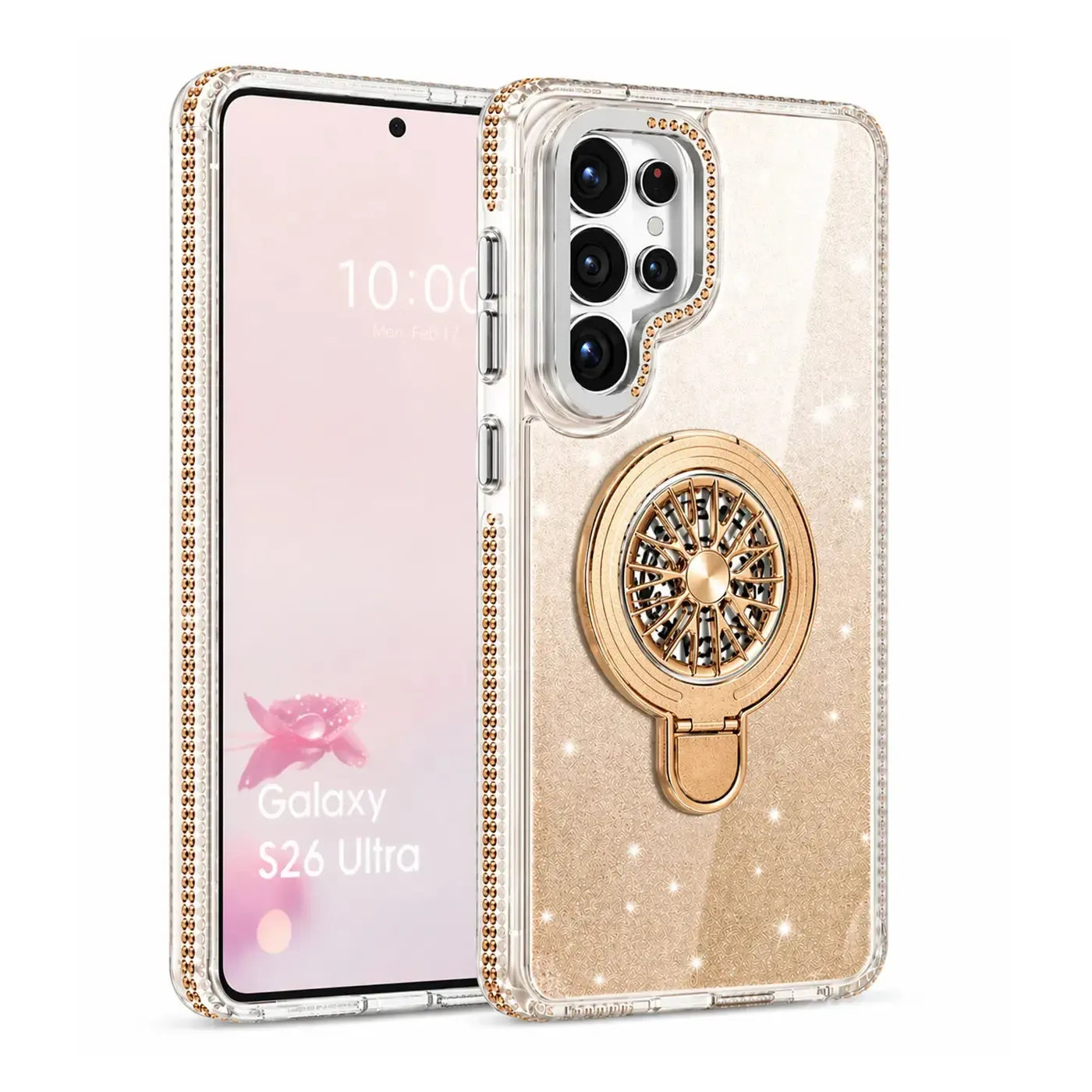 For Samsung Galaxy S26 Ultra Magnetic Diamond Kickstand Case Gold