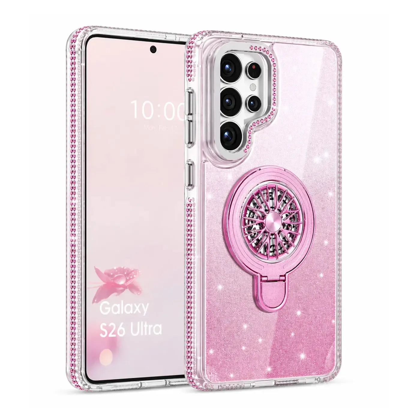 For Samsung Galaxy S26 Ultra Magnetic Diamond Kickstand Case Pink
