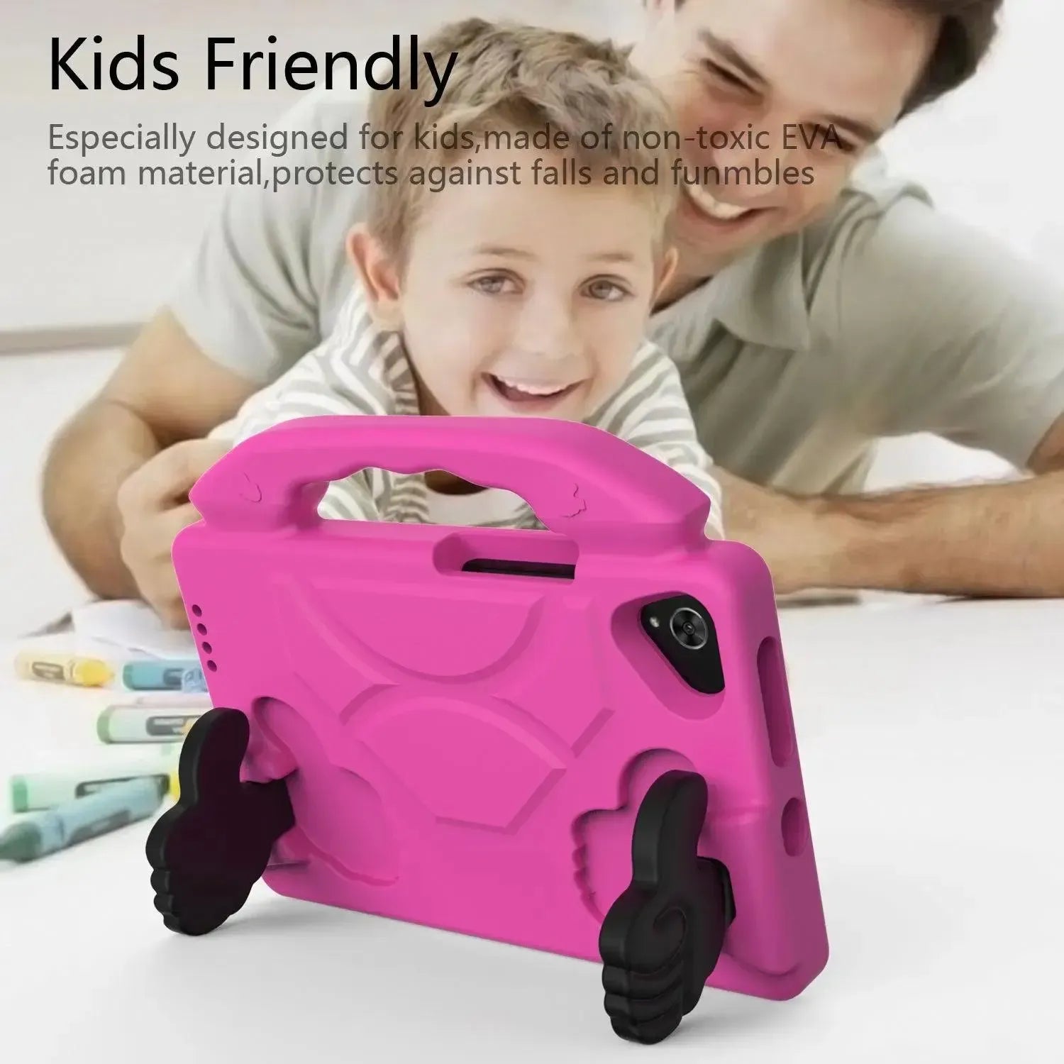 For Samsung Galaxy Tab A11 Kids Friendly Case Shockproof Cover With Thumbs Up - Pink