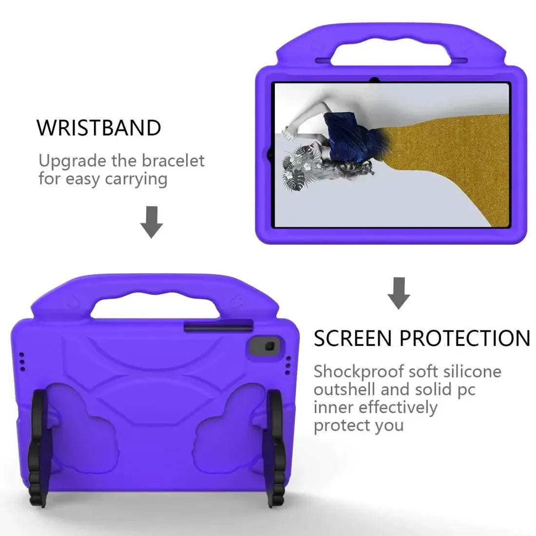 For Samsung Galaxy Tab A7 10.4 2020 Kids Friendly Case Shockproof Cover With Thumbs Up - Purple