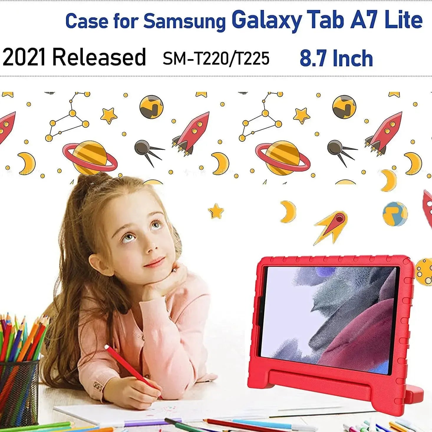 For Samsung Galaxy Tab A7 Lite Kids Case Shockproof Cover With Stand - Red