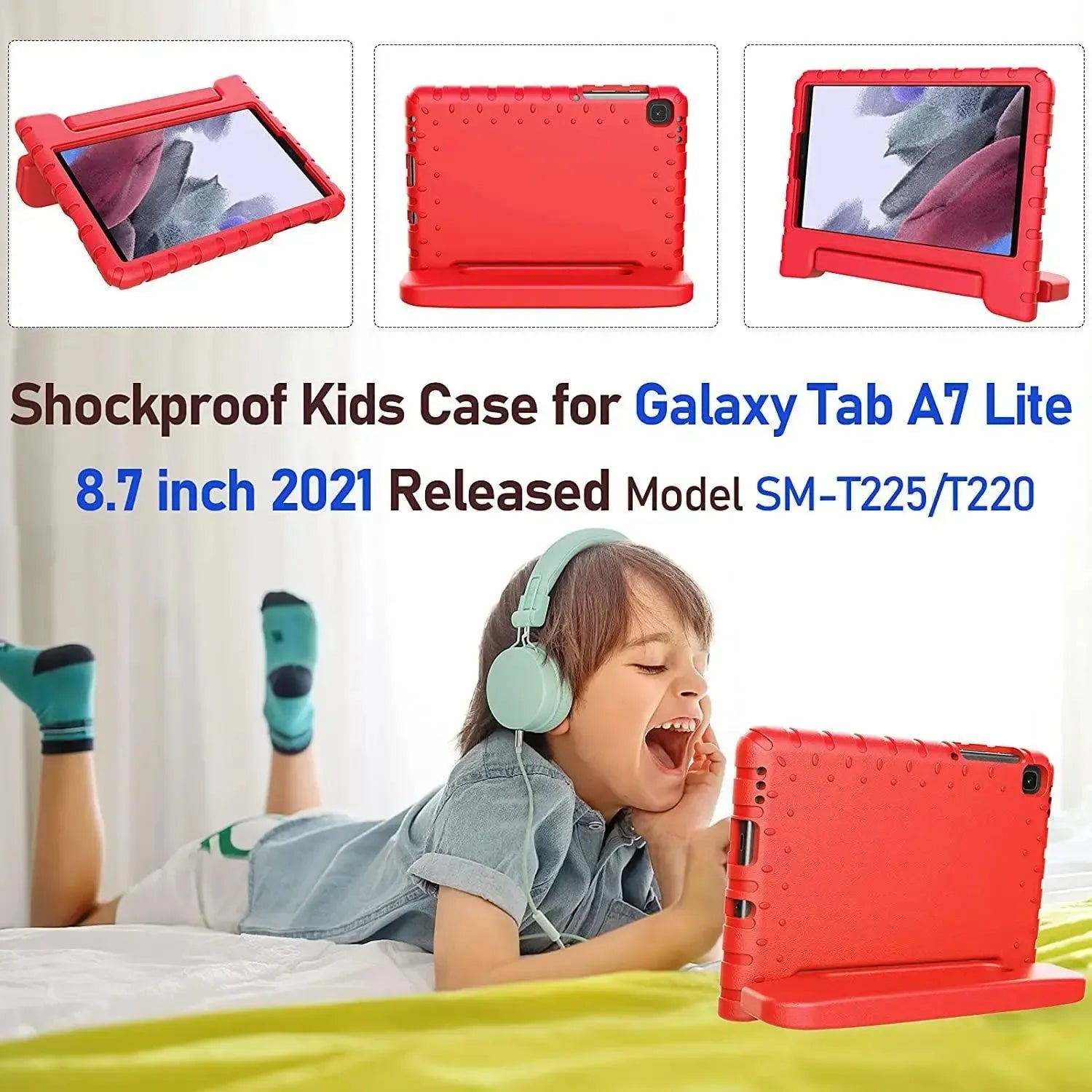 For Samsung Galaxy Tab A7 Lite Kids Case Shockproof Cover With Stand - Red