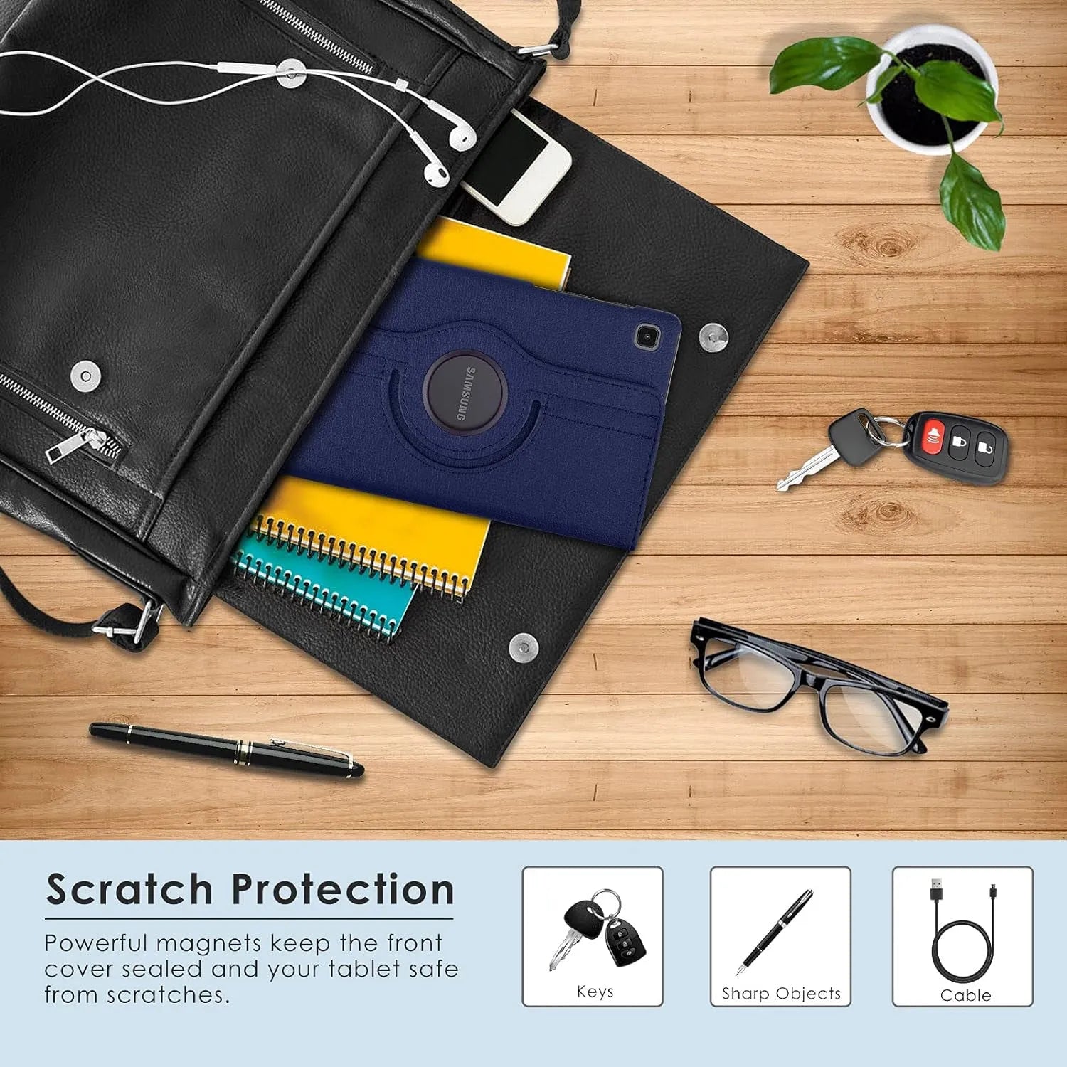 For Samsung Galaxy Tab A7 Lite Tablet Case 360° Rotating PU Leather Cover - Blue