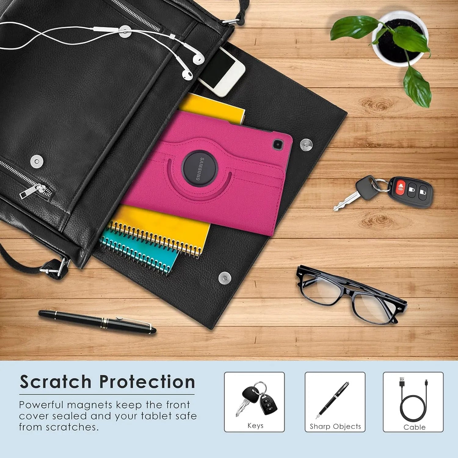 For Samsung Galaxy Tab A7 Lite Tablet Case 360° Rotating PU Leather Cover - Rose