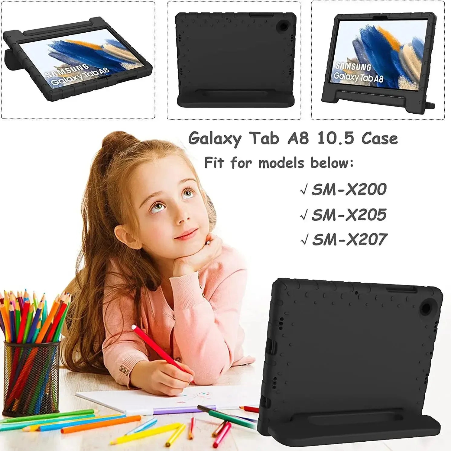 For Samsung Galaxy Tab A8 10.5 2021 Kids Case Shockproof Cover With Stand - Black