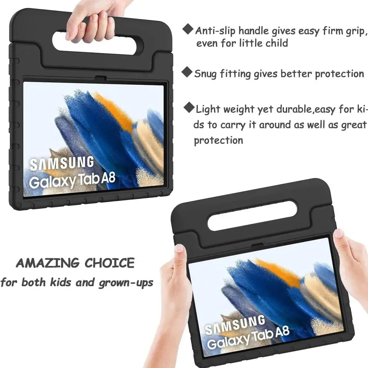 For Samsung Galaxy Tab A8 10.5 2021 Kids Case Shockproof Cover With Stand - Black