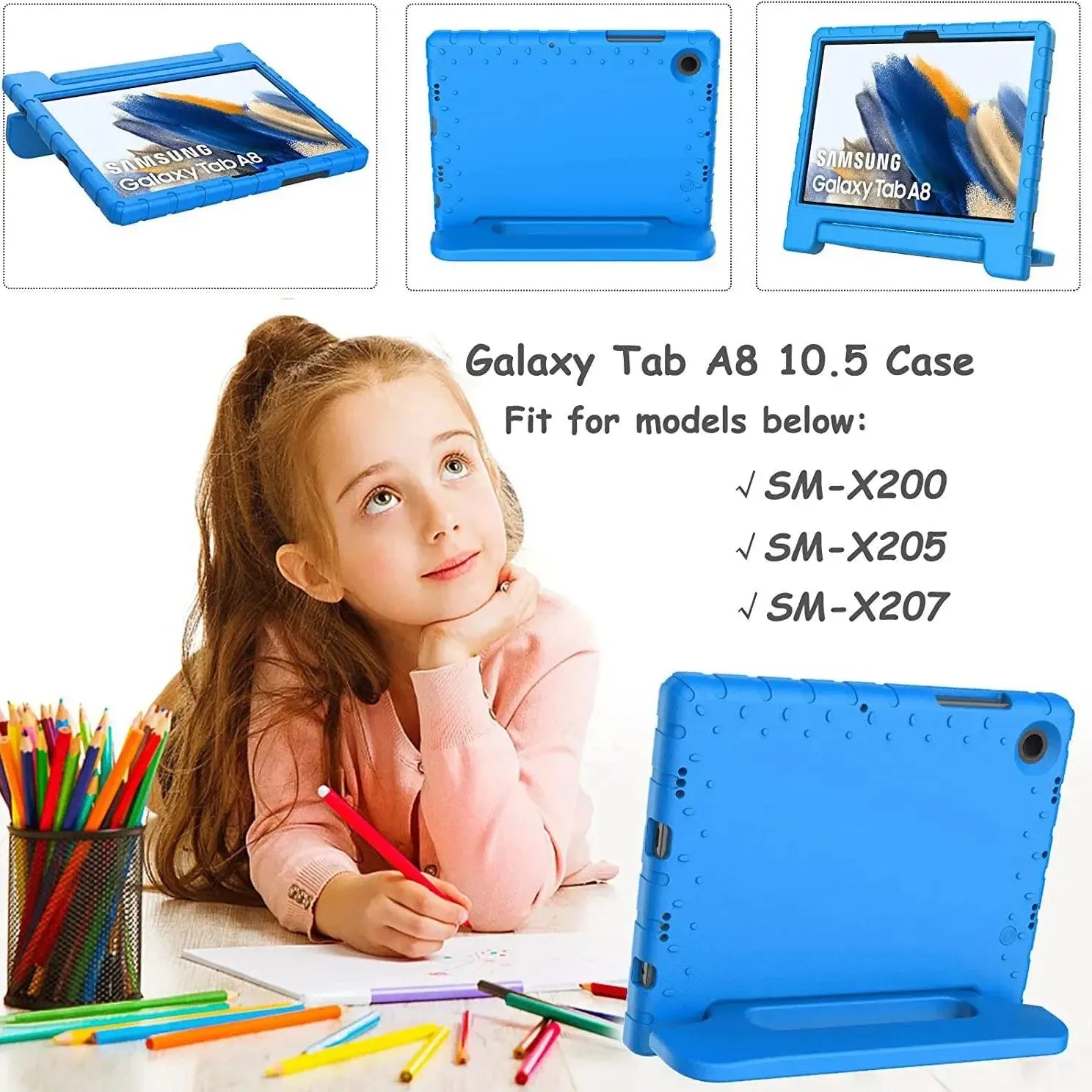 For Samsung Galaxy Tab A8 10.5 2021 Kids Case Shockproof Cover With Stand - Blue