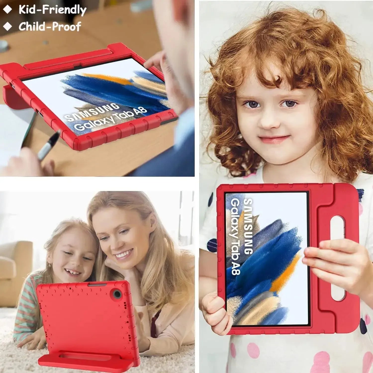 For Samsung Galaxy Tab A8 10.5 2021 Kids Case Shockproof Cover With Stand - Red