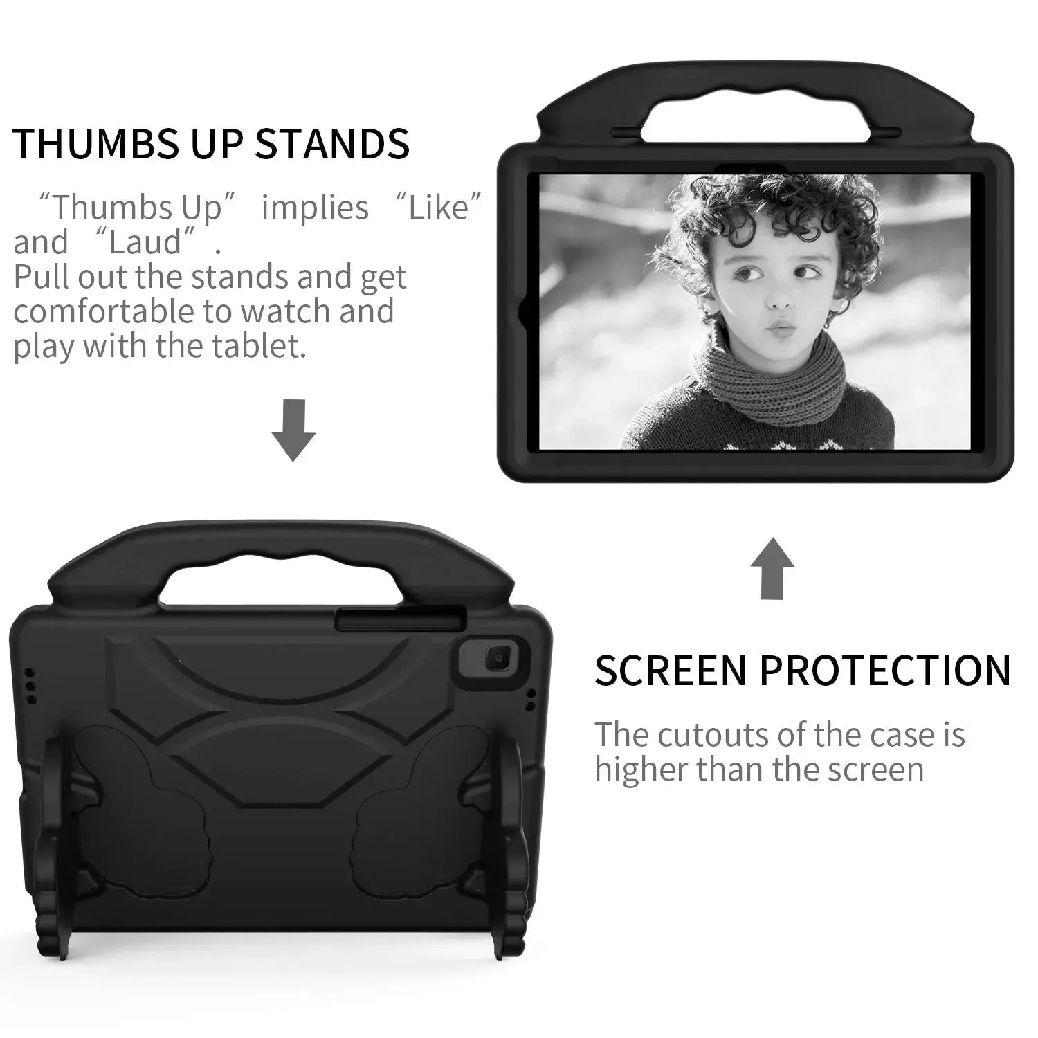 For Samsung Galaxy Tab A8 10.5 2021 Kids Friendly Case Shockproof Cover With Thumbs Up - Black