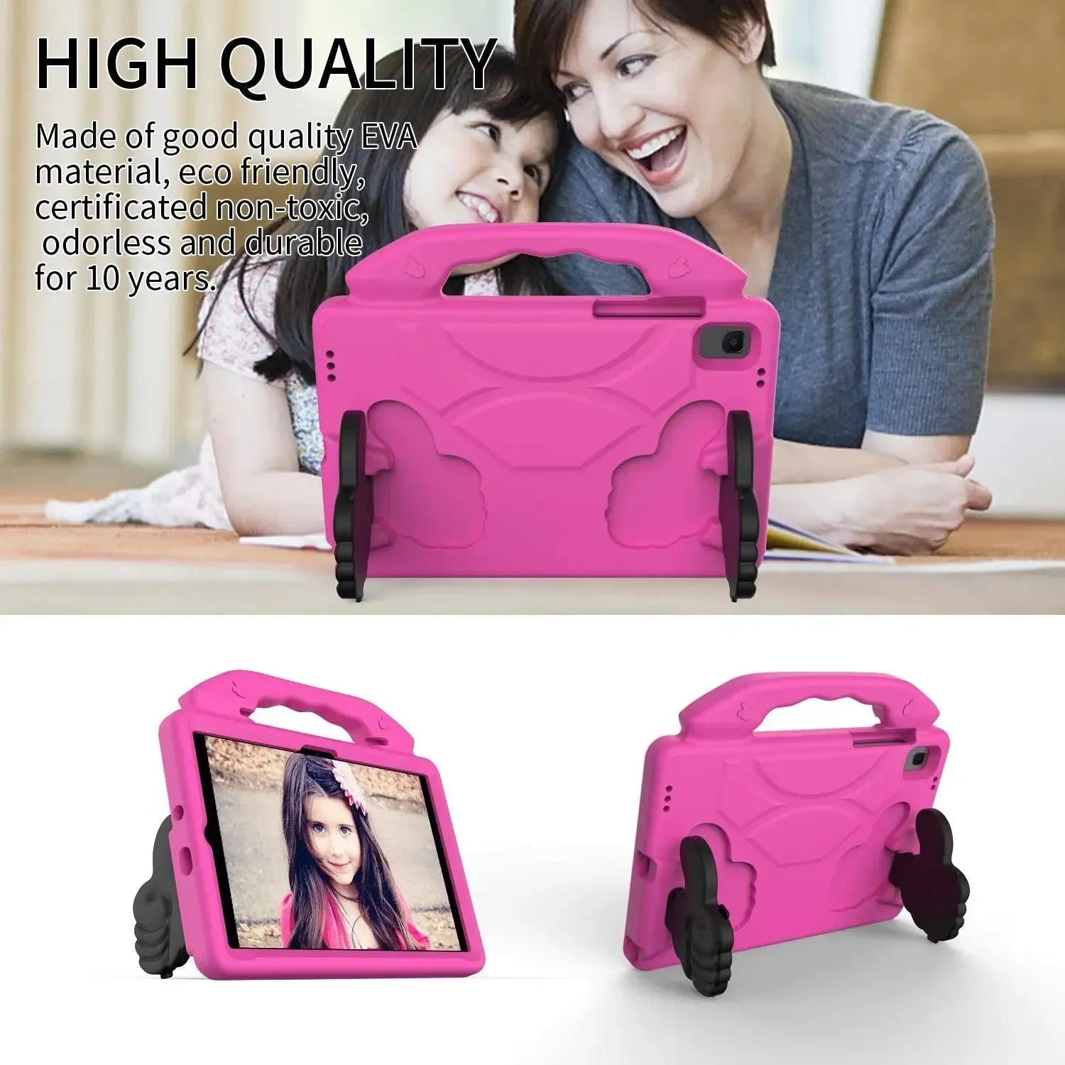 For Samsung Galaxy Tab A8 10.5 2021 Kids Friendly Case Shockproof Cover With Thumbs Up - Pink